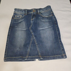 Denim Rock Y2K Skirt Embroidered Pockets Back Slit A-Line Juniors Size S
